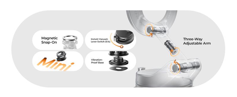 LISEN Retractable Car Phone Mount - 360° Magnetic Holder with Vacuum Suction Base, One-Touch Secure Lock, Ultra Compact Design (No Charging)