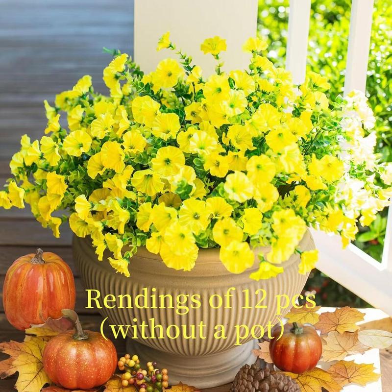 Artificial Flower, 12pcs/set Simulated 7-head Eucalyptus Morning Glory Fake Flower, Decorative Flowers for Home Garden Outdoor Decoration, Artificial Mixed Flower