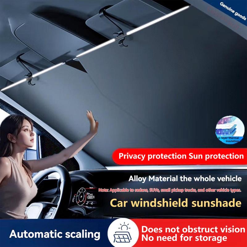 Vehicle Windshield Heat Protection with Retractable Sun Visor and Multi-Function Bracket Shield for UV Blocking - Car Accessories Windscreen Shade Cover Collapsible Window Sunshade