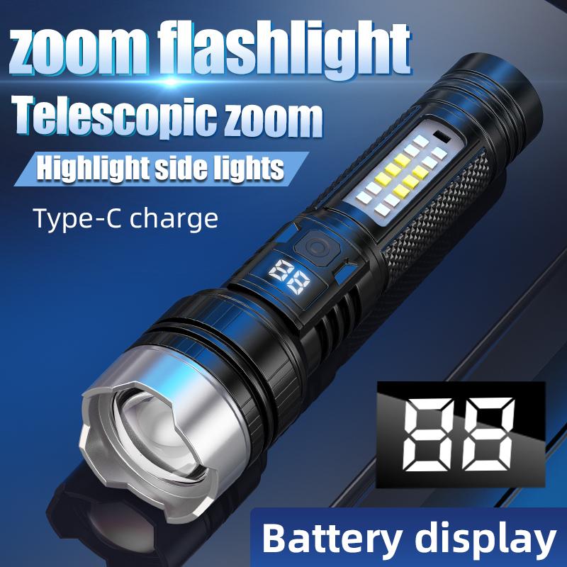 Rechargeable Flashlights High Lumens, 5 Modes Zoomable Linternas with LCD Digital Display, Super Bright Flashlight, Adjustable Tactical Flash Light, High Powered Flash Light, LED Flashlight for Emergency Home
