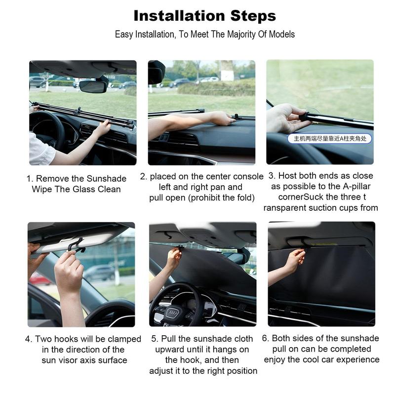 Vehicle Windshield Heat Protection with Retractable Sun Visor and Multi-Function Bracket Shield for UV Blocking - Car Accessories Windscreen Shade Cover Collapsible Window Sunshade