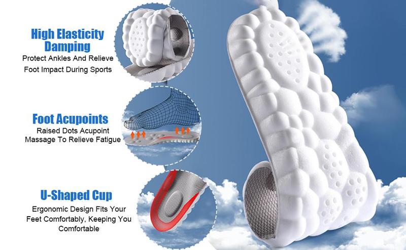 Cloud Insoles for Men and Women - 4D Technology Insole,Sports Shoes Insoles,Keeps feet balanced and upright,One size fits most, adjustable by cutting along the curling line.- U-Shaped Memory Foam Insoles (Men: US 7.5-10.5)