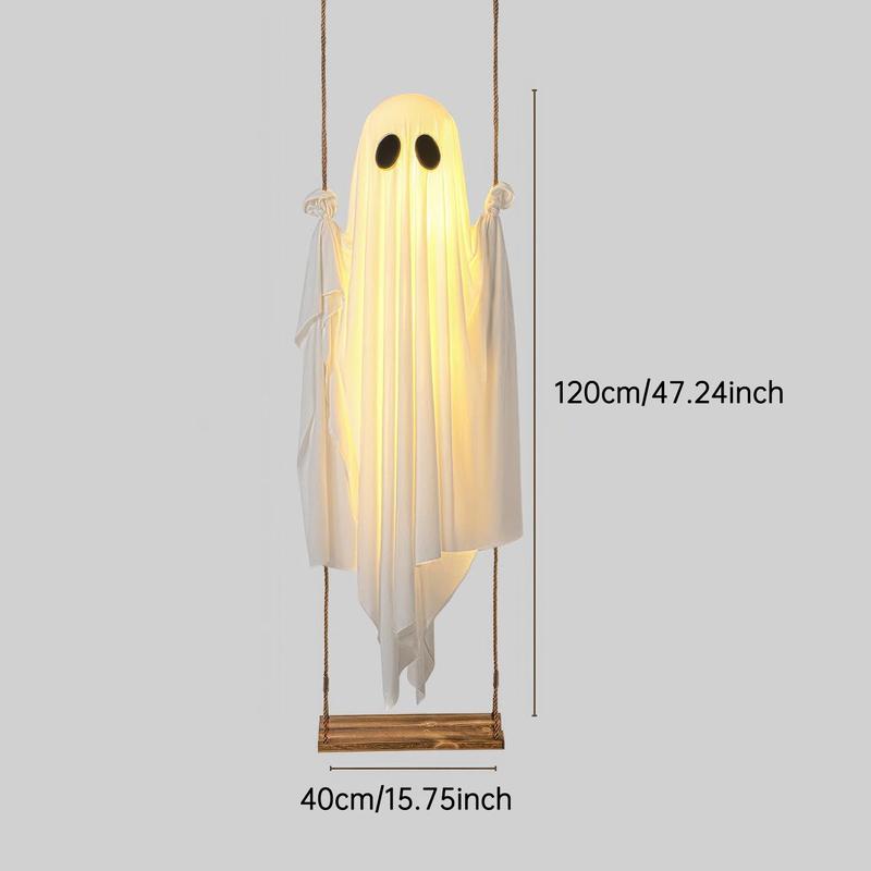 Halloween Outdoor Decoration, 5 Foot Large Hanging Swinging Ghost with Lights, Spooky Cute Haunted Tree Decor for Porch Yard