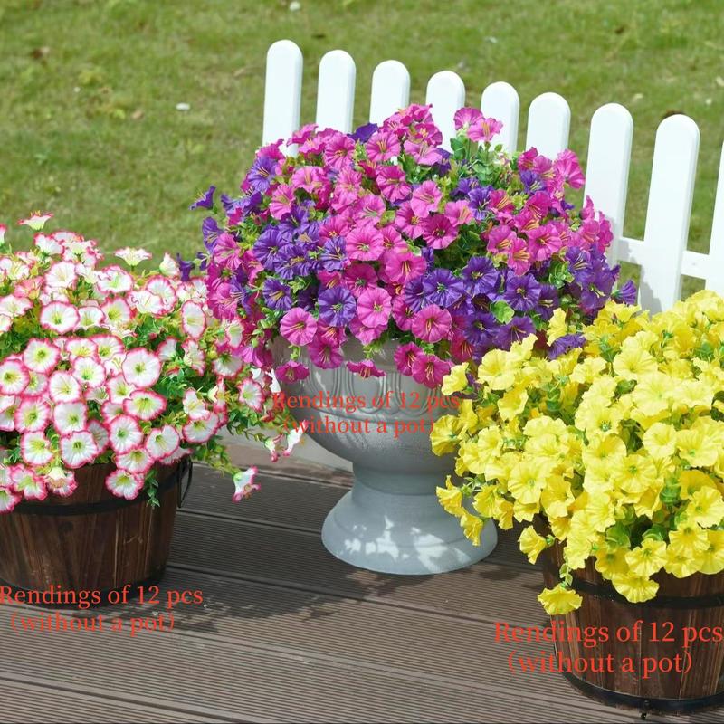 Artificial Flower, 12pcs/set Simulated 7-head Eucalyptus Morning Glory Fake Flower, Decorative Flowers for Home Garden Outdoor Decoration, Artificial Mixed Flower