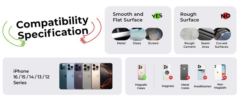 LISEN Retractable Car Phone Mount - 360° Magnetic Holder with Vacuum Suction Base, One-Touch Secure Lock, Ultra Compact Design (No Charging)