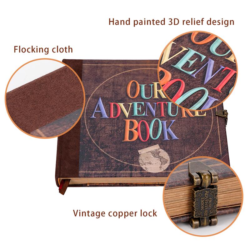 Our Adventure Book Scrapbook Photo Album Retro Style Embossed Letter Cover Travel Diary Journal Scrap Book Kit Mother's Day Gifts Valentine's Day