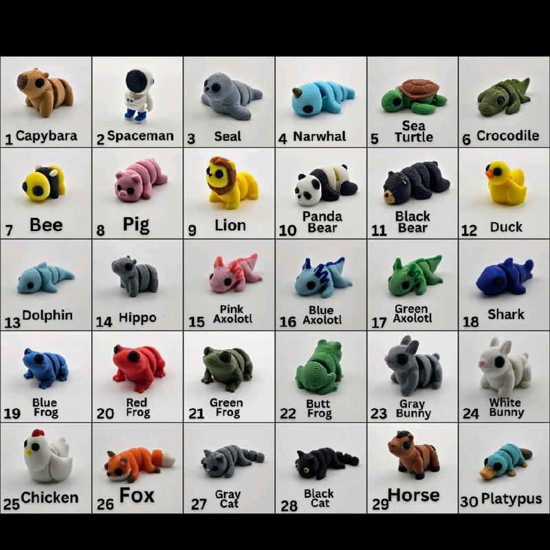 Strong & Durable Pocket Pets - Cute 3D Printed Articulating Mini Fidget Sensory Baby Animals For Road Trips or Party Bags Articulated Figures Action Figures