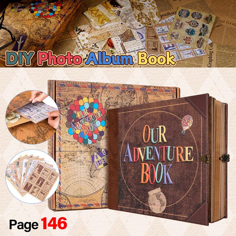 Our Adventure Book Scrapbook Photo Album Retro Style Embossed Letter Cover Travel Diary Journal Scrap Book Kit Mother's Day Gifts Valentine's Day