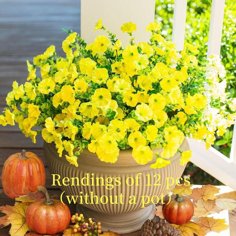 Artificial Flower, 12pcs/set Simulated 7-head Eucalyptus Morning Glory Fake Flower, Decorative Flowers for Home Garden Outdoor Decoration, Artificial Mixed Flower