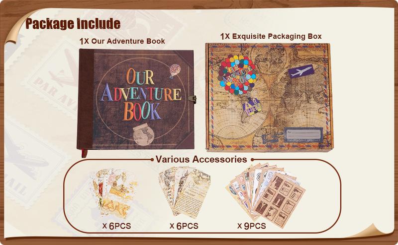 Our Adventure Book Scrapbook Photo Album Retro Style Embossed Letter Cover Travel Diary Journal Scrap Book Kit Mother's Day Gifts Valentine's Day