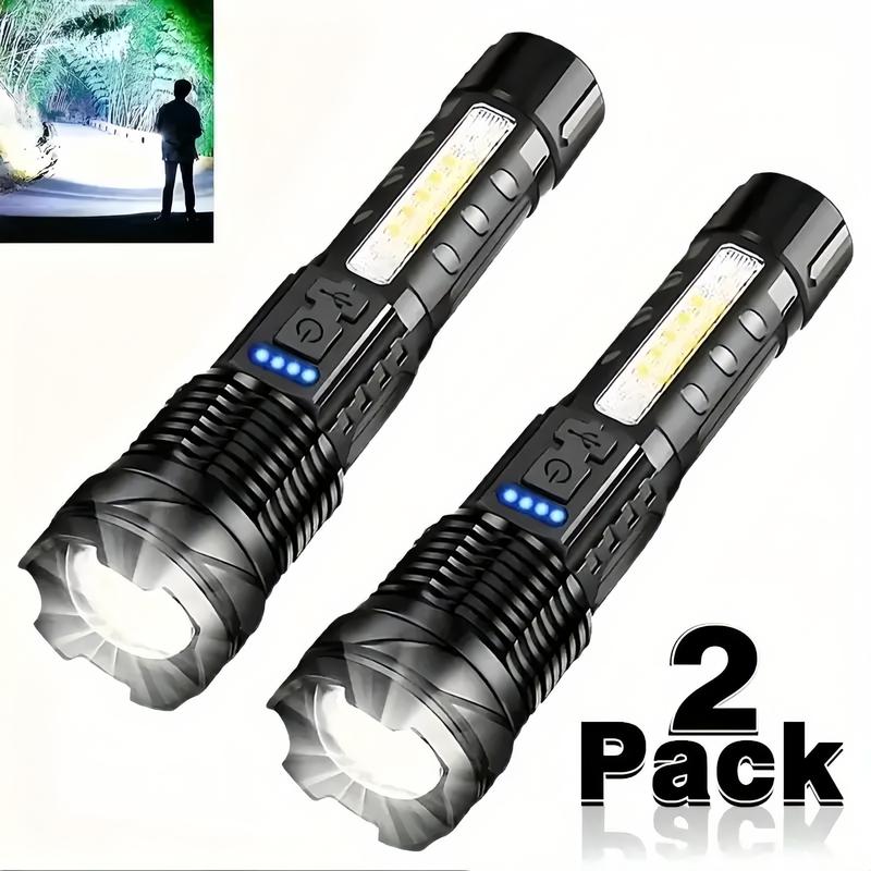2-Pack High Lumen Flashlight LED Handheld Torch, Work Light with COB Side Light, 7 Modes, Outdoor Emergency Lighting, Hiking, Camping, Party Gift bright super tech multifunctional Portable 2-in-1 Zoomable USB Rechargeable