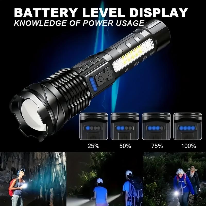 2-Pack High Lumen Flashlight LED Handheld Torch, Work Light with COB Side Light, 7 Modes, Outdoor Emergency Lighting, Hiking, Camping, Party Gift bright super tech multifunctional Portable 2-in-1 Zoomable USB Rechargeable