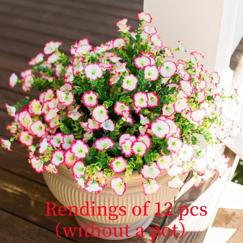 Artificial Flower, 12pcs/set Simulated 7-head Eucalyptus Morning Glory Fake Flower, Decorative Flowers for Home Garden Outdoor Decoration, Artificial Mixed Flower