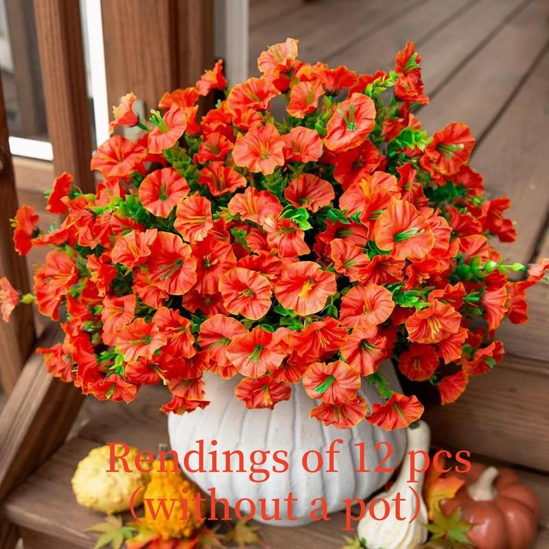 Artificial Flower, 12pcs/set Simulated 7-head Eucalyptus Morning Glory Fake Flower, Decorative Flowers for Home Garden Outdoor Decoration, Artificial Mixed Flower