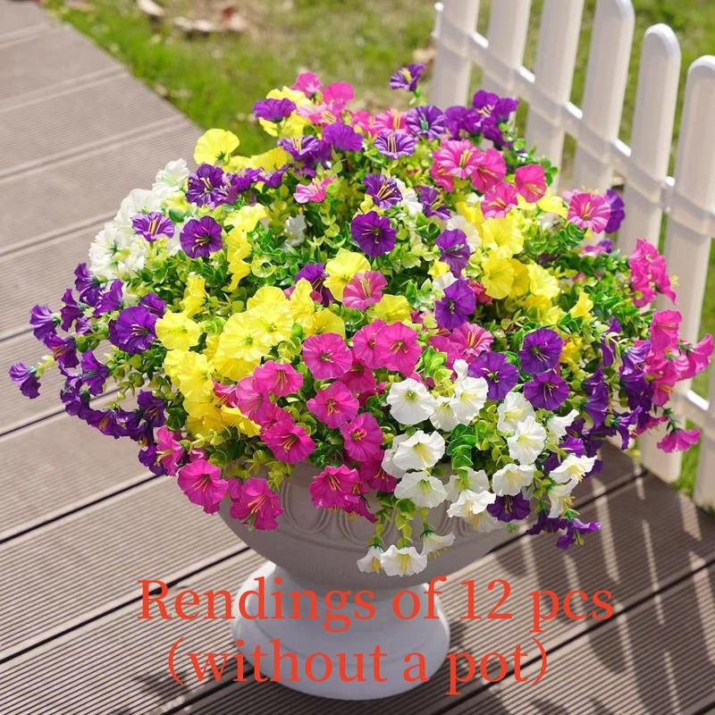 Artificial Flower, 12pcs/set Simulated 7-head Eucalyptus Morning Glory Fake Flower, Decorative Flowers for Home Garden Outdoor Decoration, Artificial Mixed Flower