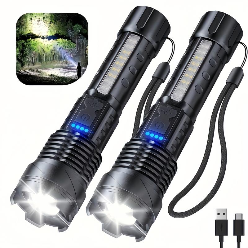 2-Pack High Lumen Flashlight LED Handheld Torch, Work Light with COB Side Light, 7 Modes, Outdoor Emergency Lighting, Hiking, Camping, Party Gift bright super tech multifunctional Portable 2-in-1 Zoomable USB Rechargeable