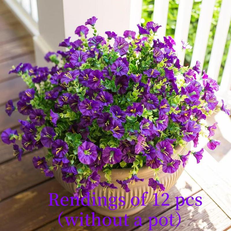 Artificial Flower, 12pcs/set Simulated 7-head Eucalyptus Morning Glory Fake Flower, Decorative Flowers for Home Garden Outdoor Decoration, Artificial Mixed Flower