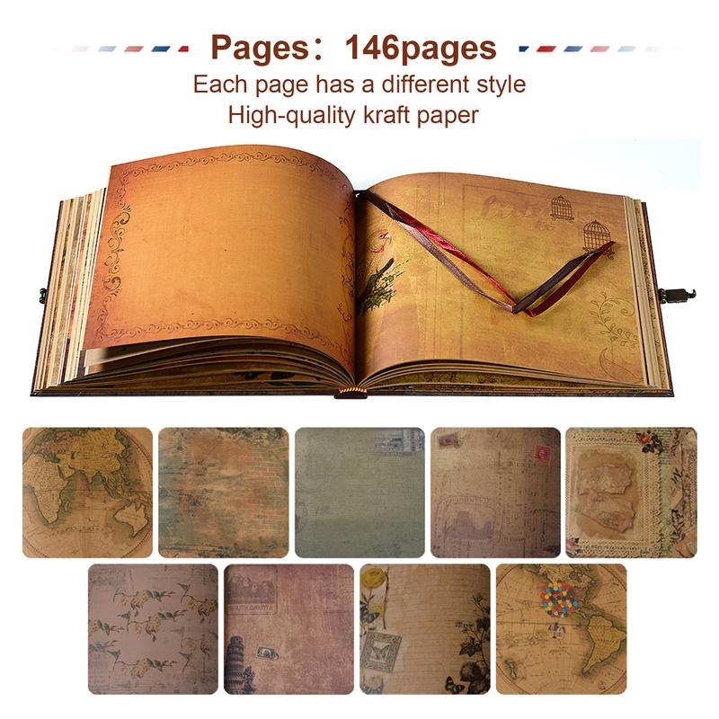 Our Adventure Book Scrapbook Photo Album Retro Style Embossed Letter Cover Travel Diary Journal Scrap Book Kit Mother's Day Gifts Valentine's Day
