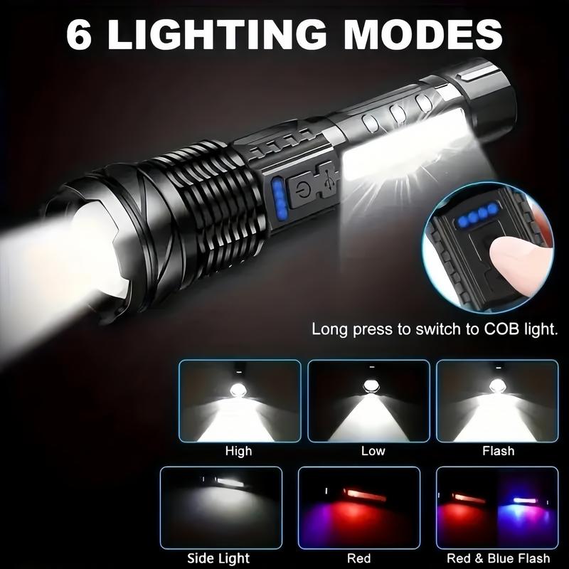 2-Pack High Lumen Flashlight LED Handheld Torch, Work Light with COB Side Light, 7 Modes, Outdoor Emergency Lighting, Hiking, Camping, Party Gift bright super tech multifunctional Portable 2-in-1 Zoomable USB Rechargeable