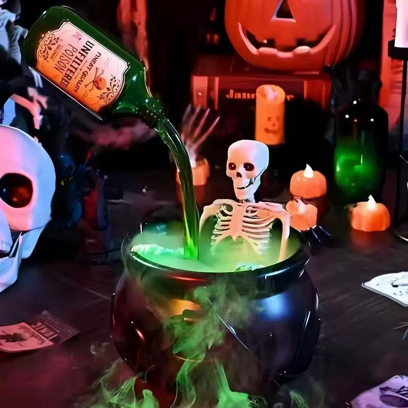 DIY Halloween Indoor Decor Set, Magic Potion Bottle & Skeleton Design, Vintage Plastic Bowl for Home Table Fireplace Kitchen