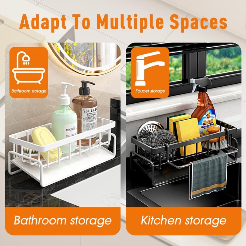 kitchen storage rack tap Metal Sponge Drainer Rack With Towl Holder Kitchen Bathroom Sink Organizer Rack Soap Holder Orgaizer rack tap hanging rack