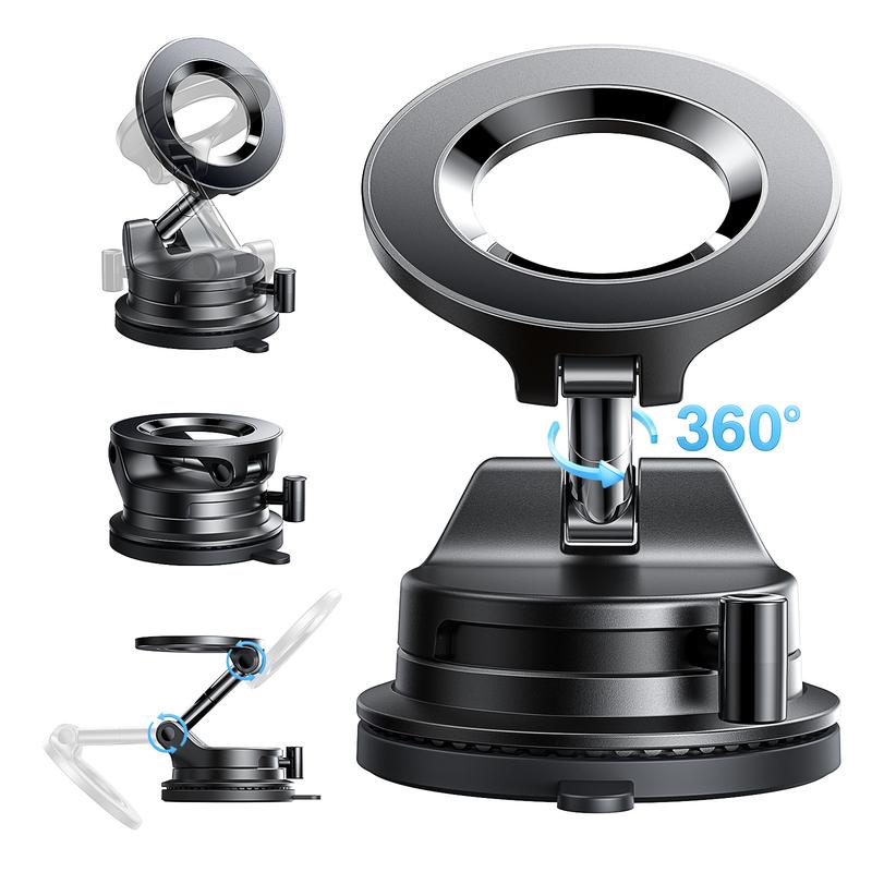 LISEN Retractable Car Phone Mount - 360° Magnetic Holder with Vacuum Suction Base, One-Touch Secure Lock, Ultra Compact Design (No Charging)