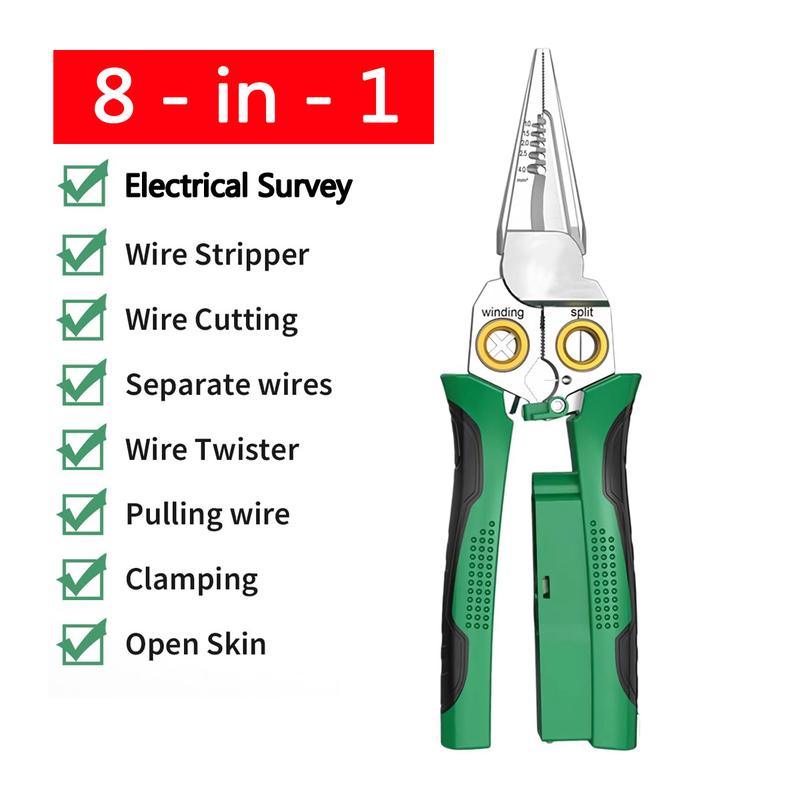 8 in 1 Wire Stripper Twister for Cutting and Pulling Wires, Cable Scissors,Voltage Tester Pliers, 12V to 250V Live,Null,Hot Wire Judgment AC DC, Audible and Flashing LED Alarms