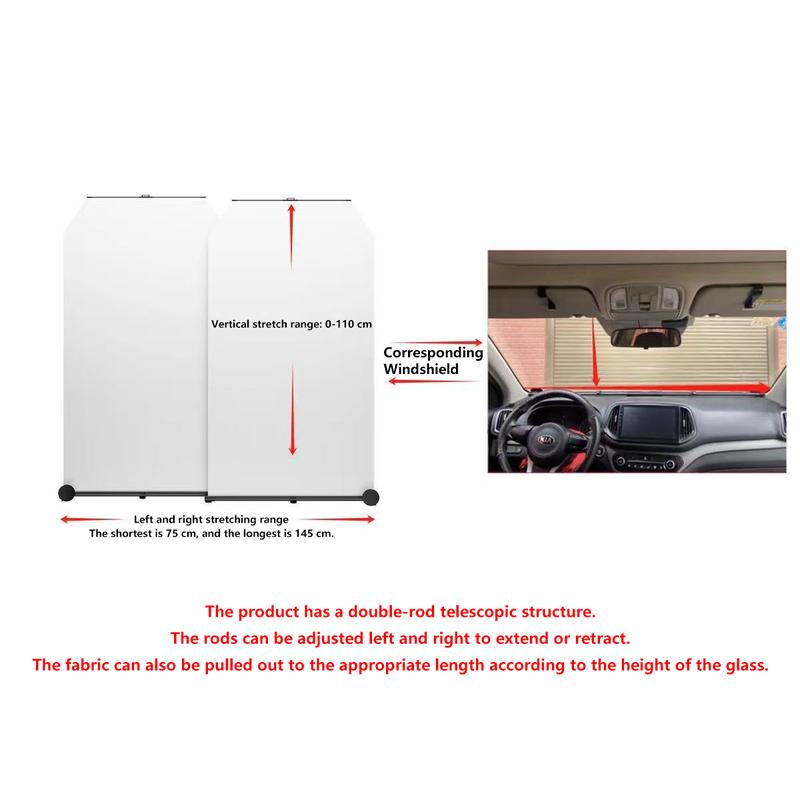 Vehicle Windshield Heat Protection with Retractable Sun Visor and Multi-Function Bracket Shield for UV Blocking - Car Accessories Windscreen Shade Cover Collapsible Window Sunshade