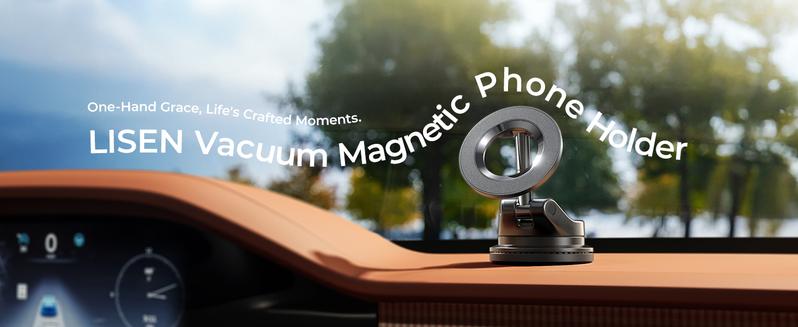 LISEN Retractable Car Phone Mount - 360° Magnetic Holder with Vacuum Suction Base, One-Touch Secure Lock, Ultra Compact Design (No Charging)