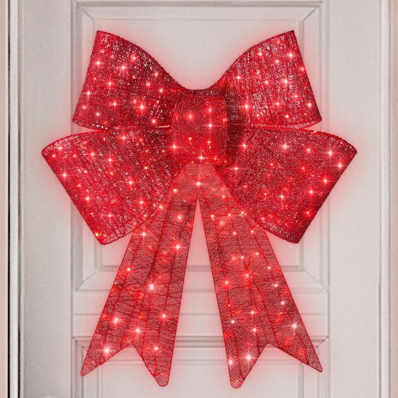 Best Choice Products Pre-Lit Christmas Bow, Large Outdoor LED Lighted Holiday Décor w/ 8 Light Functions, Hook