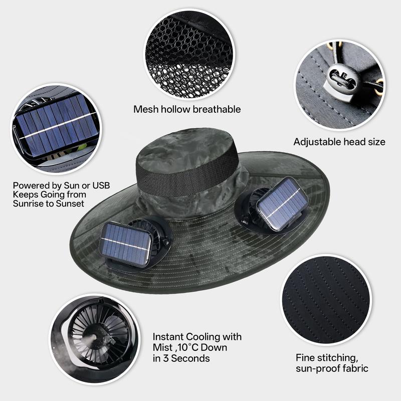2025 New Solar Fan Outdoor Fishing Hat-Unisex Fishing Solar Fan Hat, Fisherman's Hat with Built-in Fan, Fisherman's Hat with Built-in Spray,Suitable for Fishing, Hiking, Camping, Fathers Day Gift