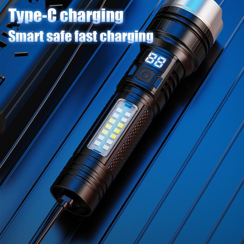 Rechargeable Flashlights High Lumens, 5 Modes Zoomable Linternas with LCD Digital Display, Super Bright Flashlight, Adjustable Tactical Flash Light, High Powered Flash Light, LED Flashlight for Emergency Home