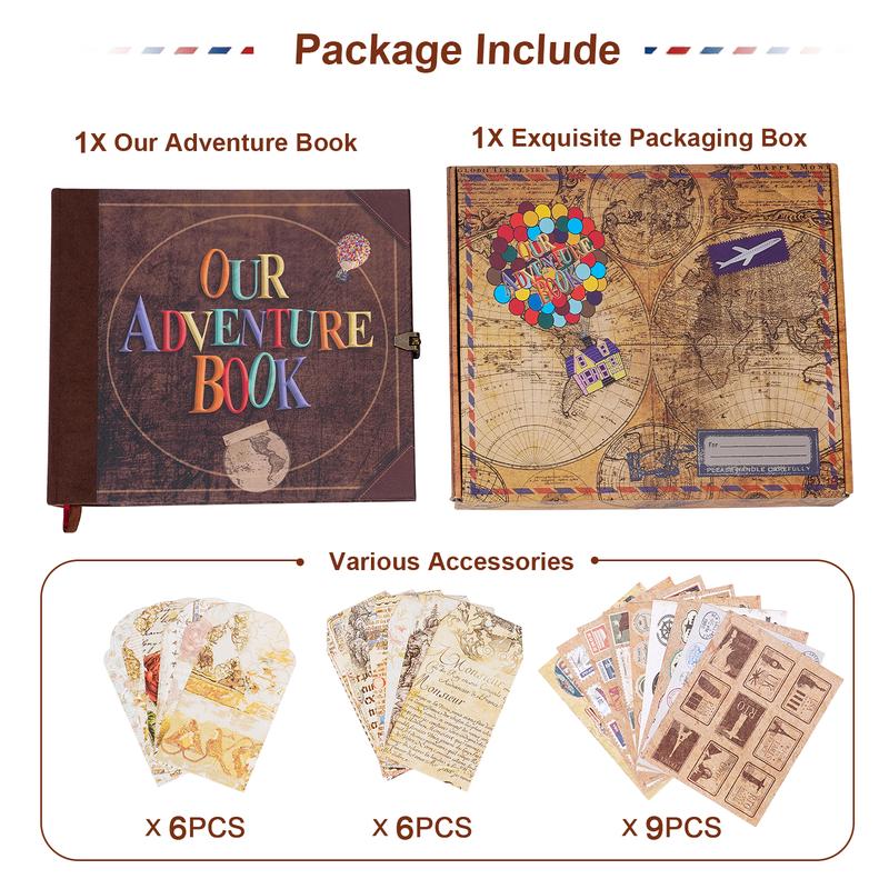 Our Adventure Book Scrapbook Photo Album Retro Style Embossed Letter Cover Travel Diary Journal Scrap Book Kit Mother's Day Gifts Valentine's Day