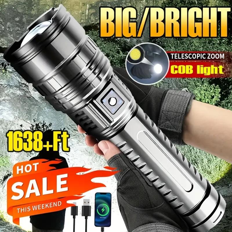 1pc Rechargeable LED Flashlights, With 5 Lighting Modes, Long Lasting Powerful Handheld Bright Flashlight For Emergencies Camping, Rescue, Hunting, Inspection, Repair Outdoor Running, Hunting, Camping, Hiking