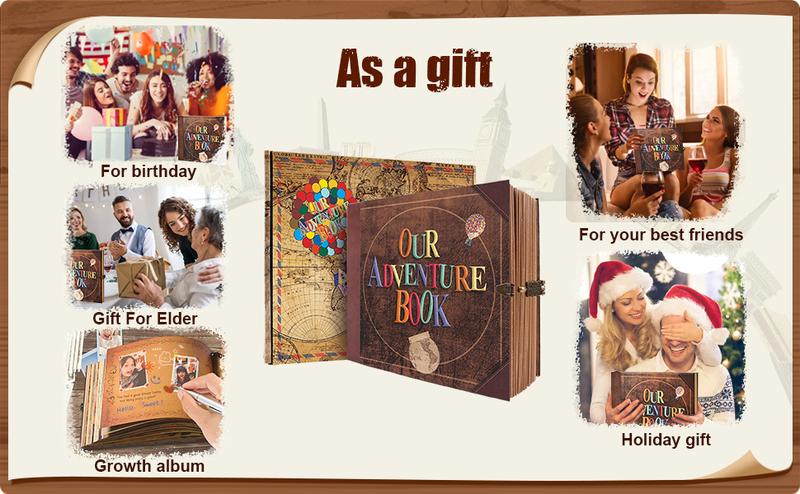 Our Adventure Book Scrapbook Photo Album Retro Style Embossed Letter Cover Travel Diary Journal Scrap Book Kit Mother's Day Gifts Valentine's Day