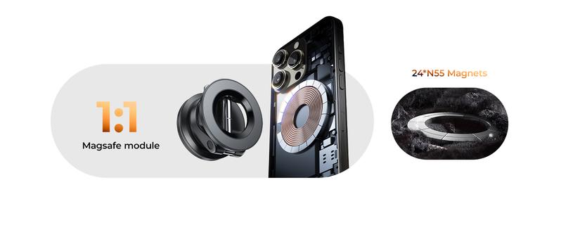 LISEN Retractable Car Phone Mount - 360° Magnetic Holder with Vacuum Suction Base, One-Touch Secure Lock, Ultra Compact Design (No Charging)