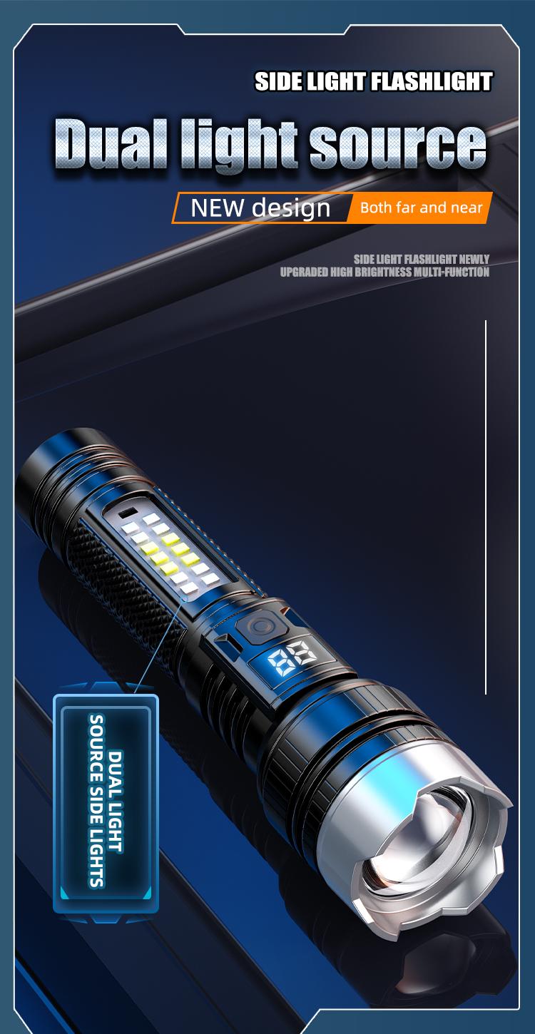 Rechargeable Flashlights High Lumens, 5 Modes Zoomable Linternas with LCD Digital Display, Super Bright Flashlight, Adjustable Tactical Flash Light, High Powered Flash Light, LED Flashlight for Emergency Home