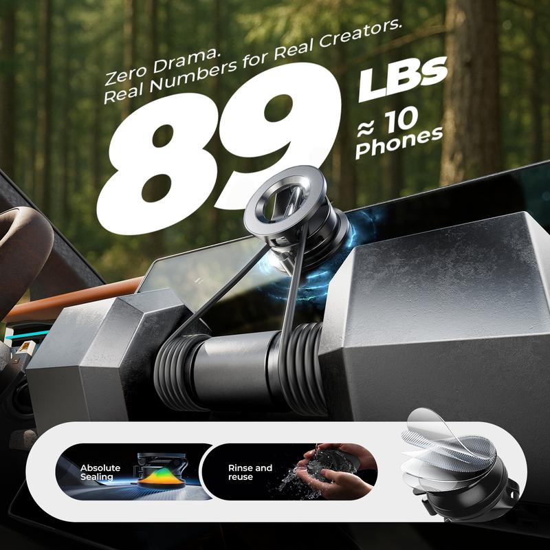 LISEN Retractable Car Phone Mount - 360° Magnetic Holder with Vacuum Suction Base, One-Touch Secure Lock, Ultra Compact Design (No Charging)