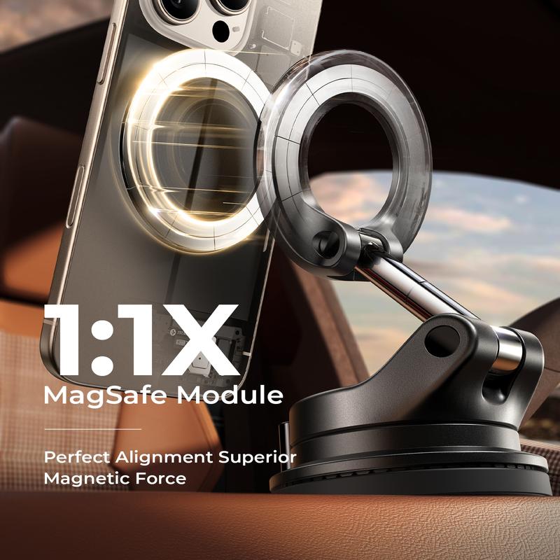 LISEN Retractable Car Phone Mount - 360° Magnetic Holder with Vacuum Suction Base, One-Touch Secure Lock, Ultra Compact Design (No Charging)