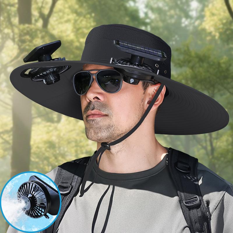 2025 New Solar Fan Outdoor Fishing Hat-Unisex Fishing Solar Fan Hat, Fisherman's Hat with Built-in Fan, Fisherman's Hat with Built-in Spray，Suitable for Fishing, Hiking, Camping, Fathers Day Gift