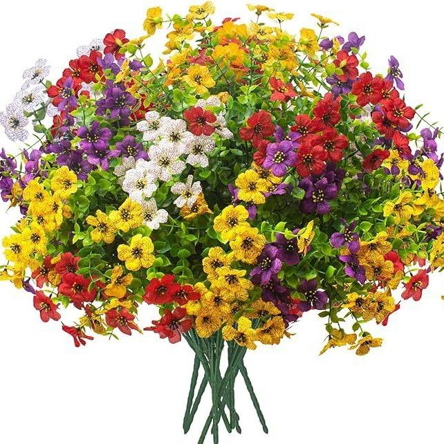 Artificial Flower (12/24pcs/set), UV Resistant Colorful Fake Flower, Decorative Bouquet for Home Decor Garden Party Wedding Decor