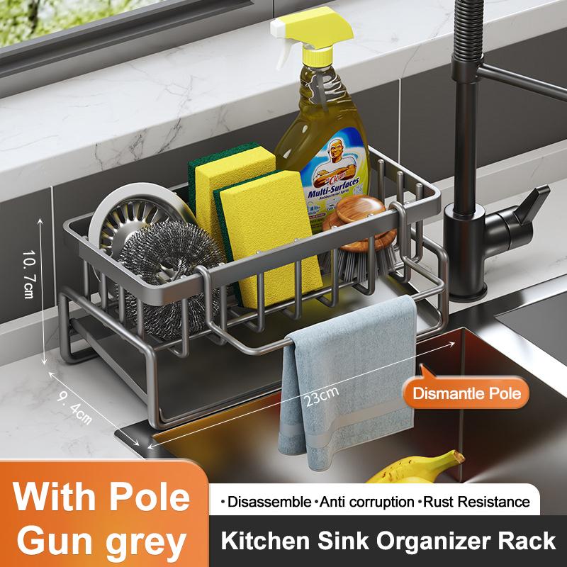 kitchen storage rack tap Metal Sponge Drainer Rack With Towl Holder Kitchen Bathroom Sink Organizer Rack Soap Holder Orgaizer rack tap hanging rack