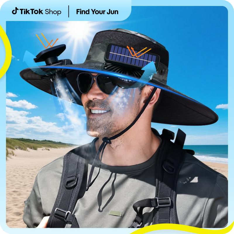 2025 New Solar Fan Outdoor Fishing Hat-Unisex Fishing Solar Fan Hat, Fisherman's Hat with Built-in Fan, Fisherman's Hat with Built-in Spray，Suitable for Fishing, Hiking, Camping, Fathers Day Gift