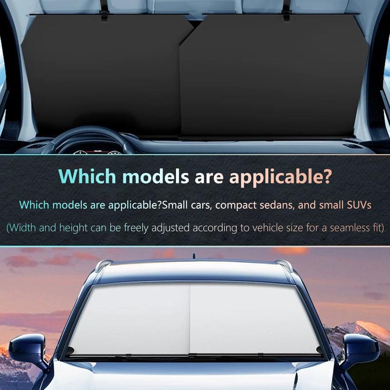 Vehicle Windshield Heat Protection with Retractable Sun Visor and Multi-Function Bracket Shield for UV Blocking - Car Accessories Windscreen Shade Cover Collapsible Window Sunshade