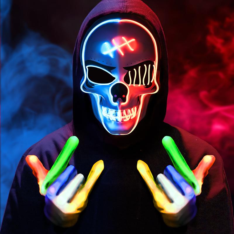 2025 New Halloween LED Mask Scary LED Skeleton Mask Purge Hacker Mask Glow in The Dark Mask for Halloween Costume Party