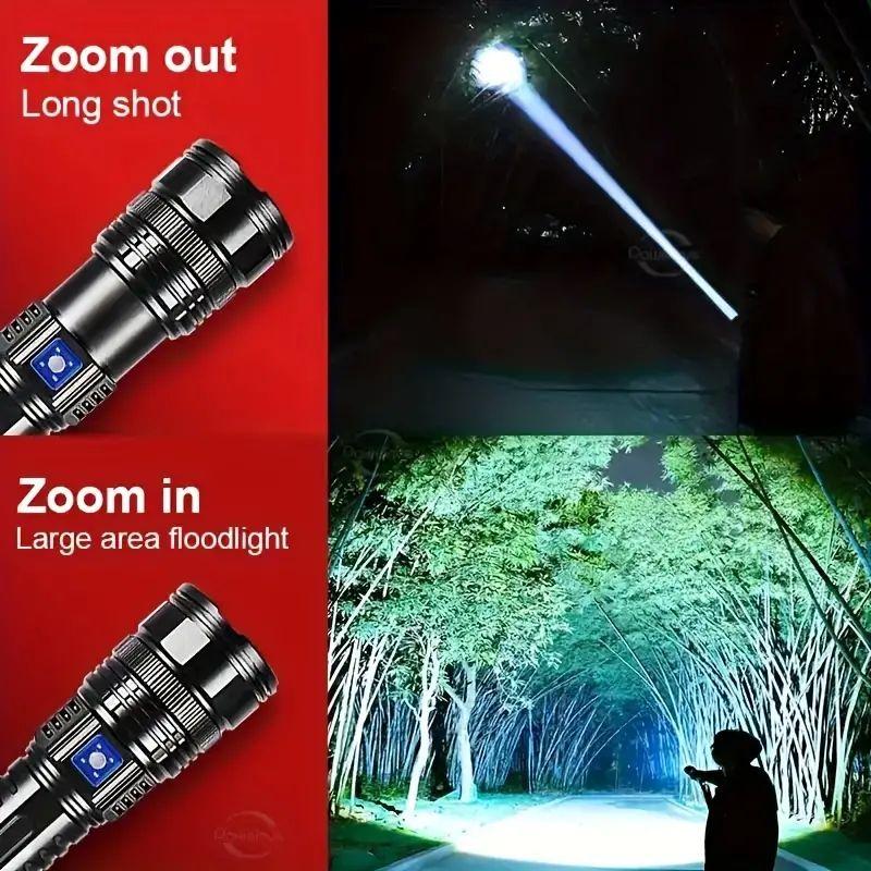 1pc Rechargeable LED Flashlights, With 5 Lighting Modes, Long Lasting Powerful Handheld Bright Flashlight For Emergencies Camping, Rescue, Hunting, Inspection, Repair Outdoor Running, Hunting, Camping, Hiking