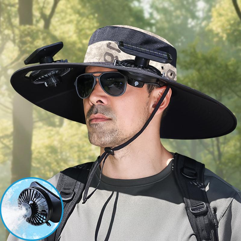 2025 New Solar Fan Outdoor Fishing Hat-Unisex Fishing Solar Fan Hat, Fisherman's Hat with Built-in Fan, Fisherman's Hat with Built-in Spray，Suitable for Fishing, Hiking, Camping, Fathers Day Gift
