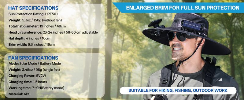 2025 New Solar Fan Outdoor Fishing Hat-Unisex Fishing Solar Fan Hat, Fisherman's Hat with Built-in Fan, Fisherman's Hat with Built-in Spray，Suitable for Fishing, Hiking, Camping, Fathers Day Gift