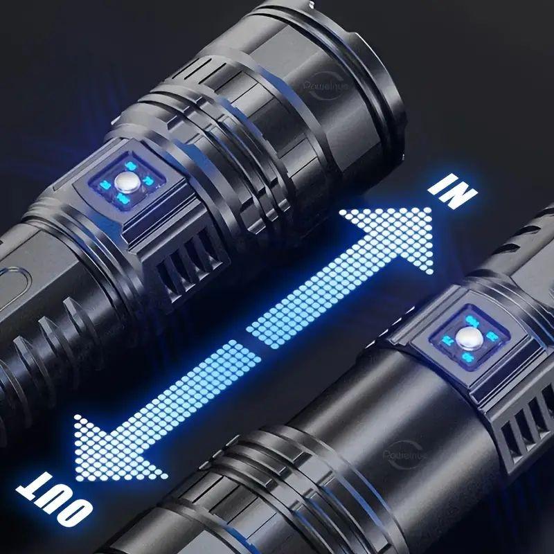1pc Rechargeable LED Flashlights, With 5 Lighting Modes, Long Lasting Powerful Handheld Bright Flashlight For Emergencies Camping, Rescue, Hunting, Inspection, Repair Outdoor Running, Hunting, Camping, Hiking