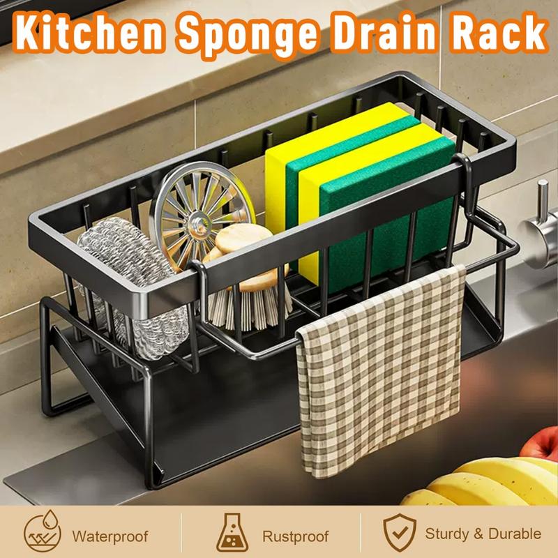 kitchen storage rack tap Metal Sponge Drainer Rack With Towl Holder Kitchen Bathroom Sink Organizer Rack Soap Holder Orgaizer rack tap hanging rack